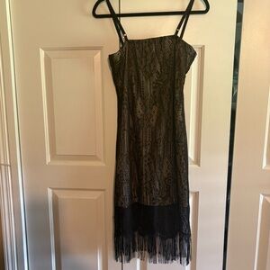 Miss California‎ Apparel Black And Tan Lace Fringe Dress Size Large